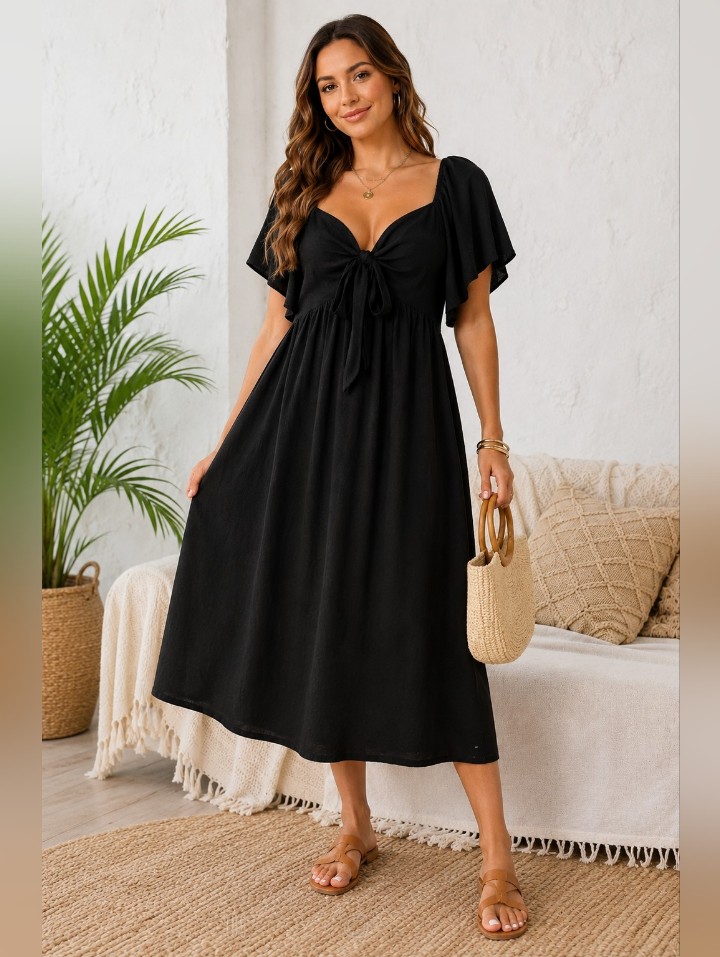 Dokotoo Black Tie Front Babydoll Dress Flutter Sleeve Boho Nwt Xl
